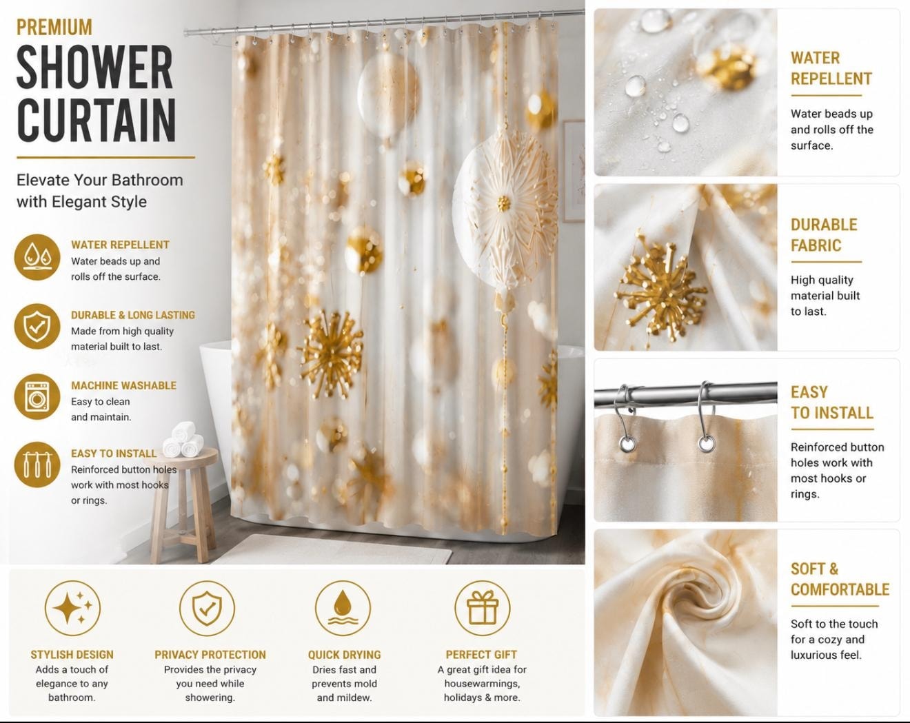 Shower Curtain — Gold Design